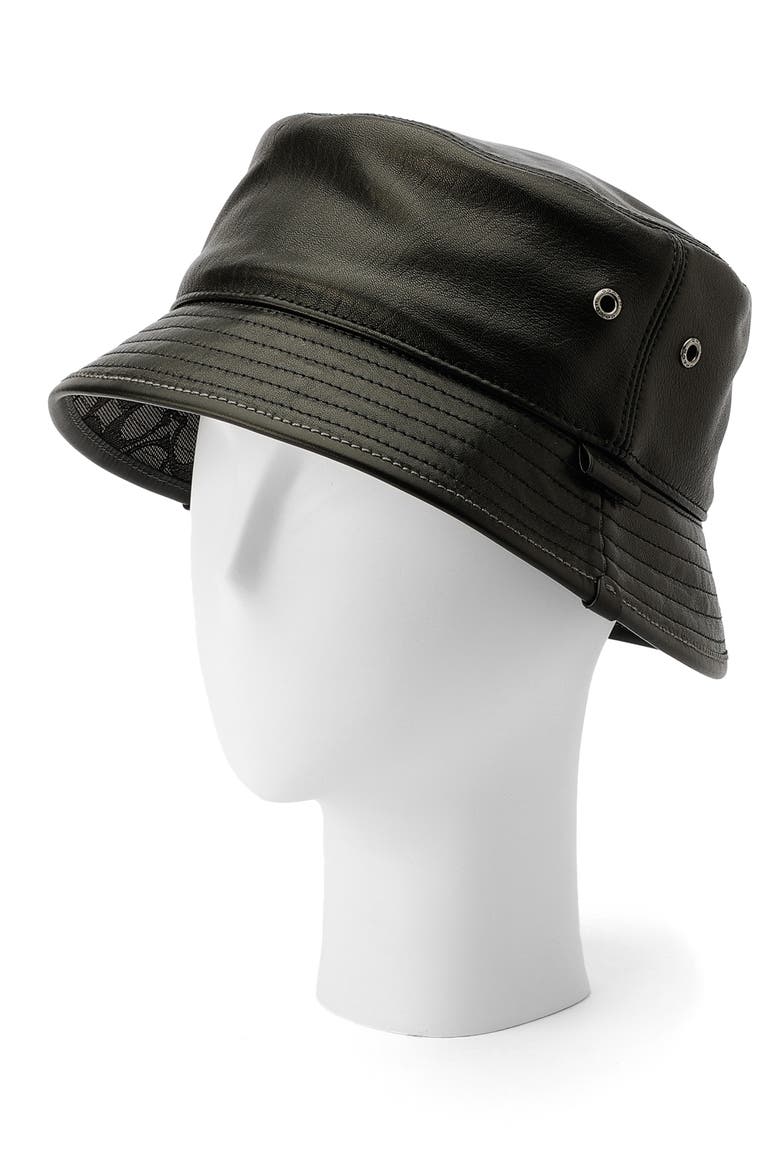 Leather Bucket Hat, Alternate, color, BLACK
