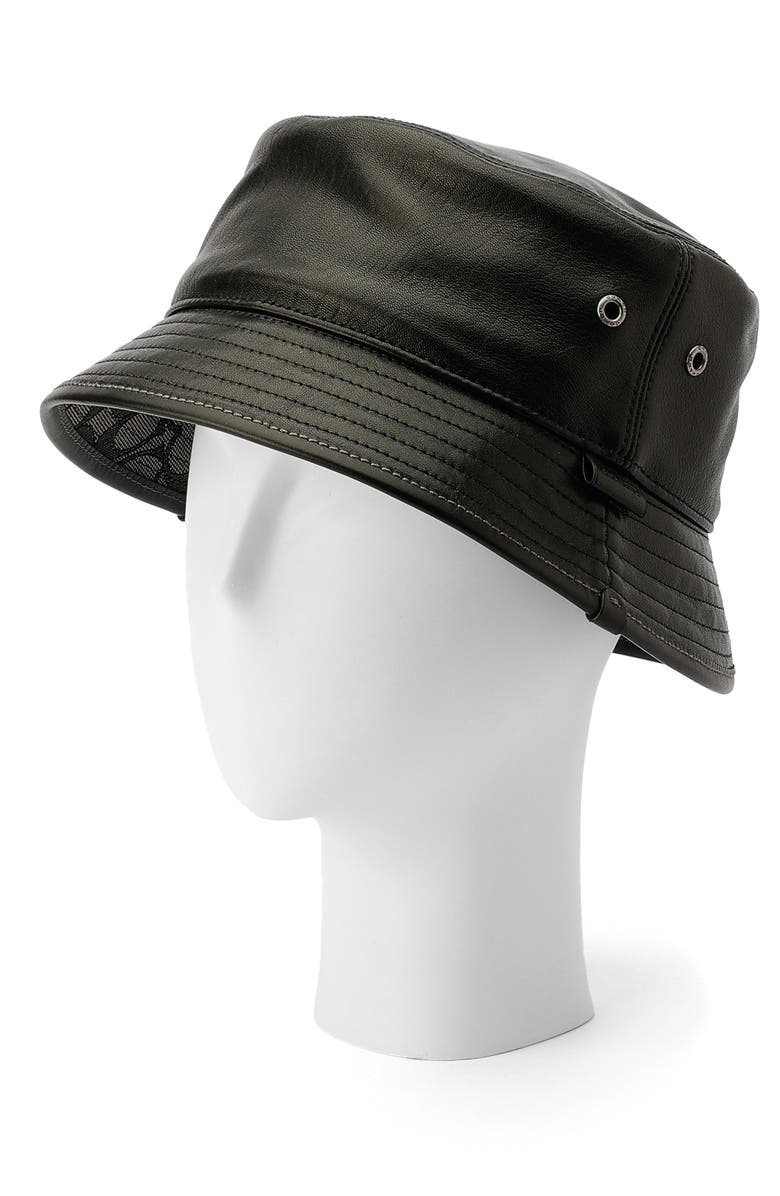 COACH Leather Bucket Hat, Alternate, color, Black