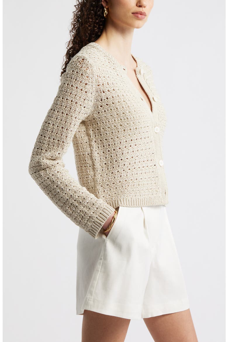 Crochet Cotton & Linen Blend Cardigan, Alternate, color, BEIGE/ IVORY TOFU CROCHET