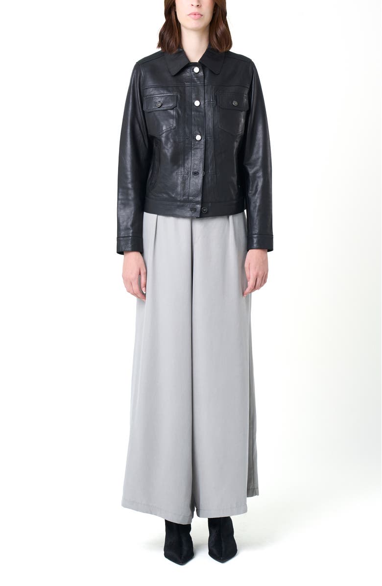 Velez Kalaha Leather Jacket Trucker Silhouette, Alternate, color, Black