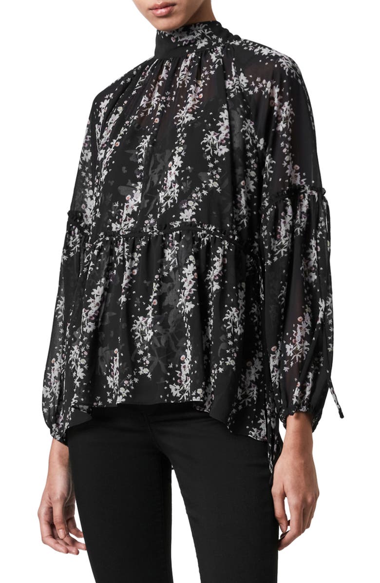 AllSaints Eimear Cultivar Blouse, Main, color, Black