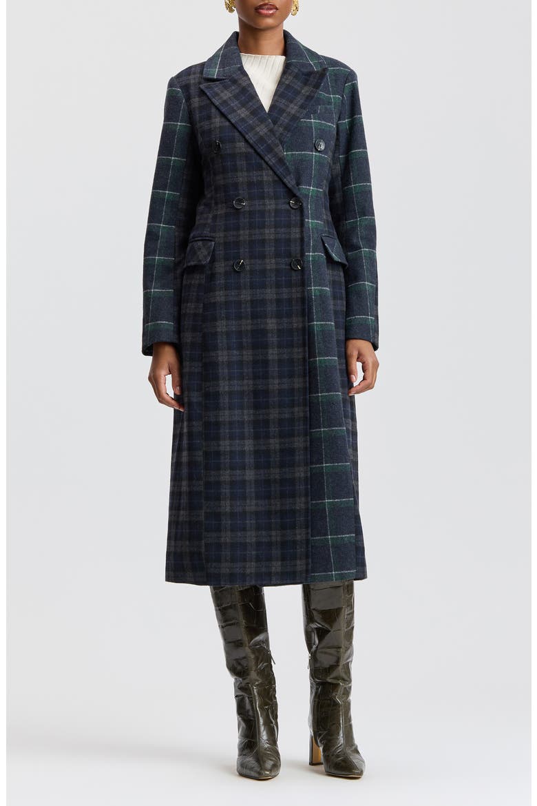 Mixed Houndstooth Check Coat, Main, color, NAVY/ GREEN PLAID MULTI