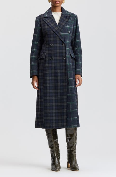Mixed Houndstooth Check Coat