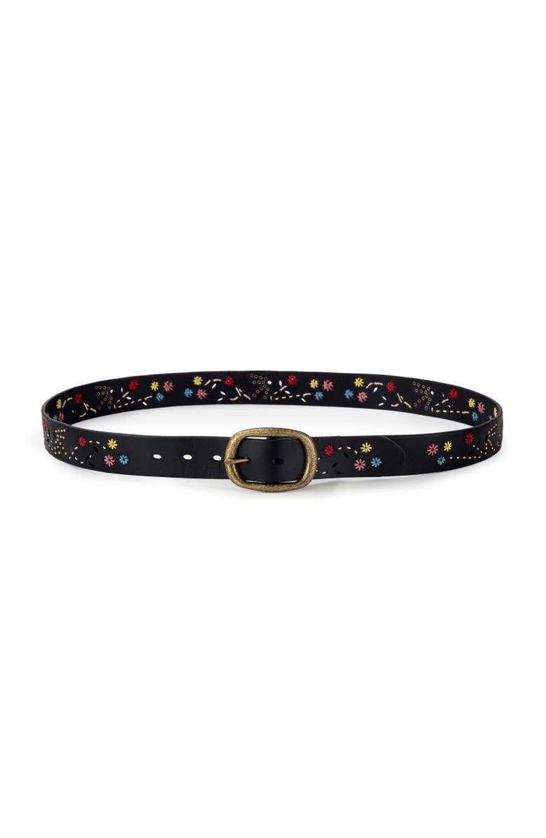 OLD TREND Blossom Genuine Leather Hand Stitched Colorful Detail Belt, Alternate, color, Black