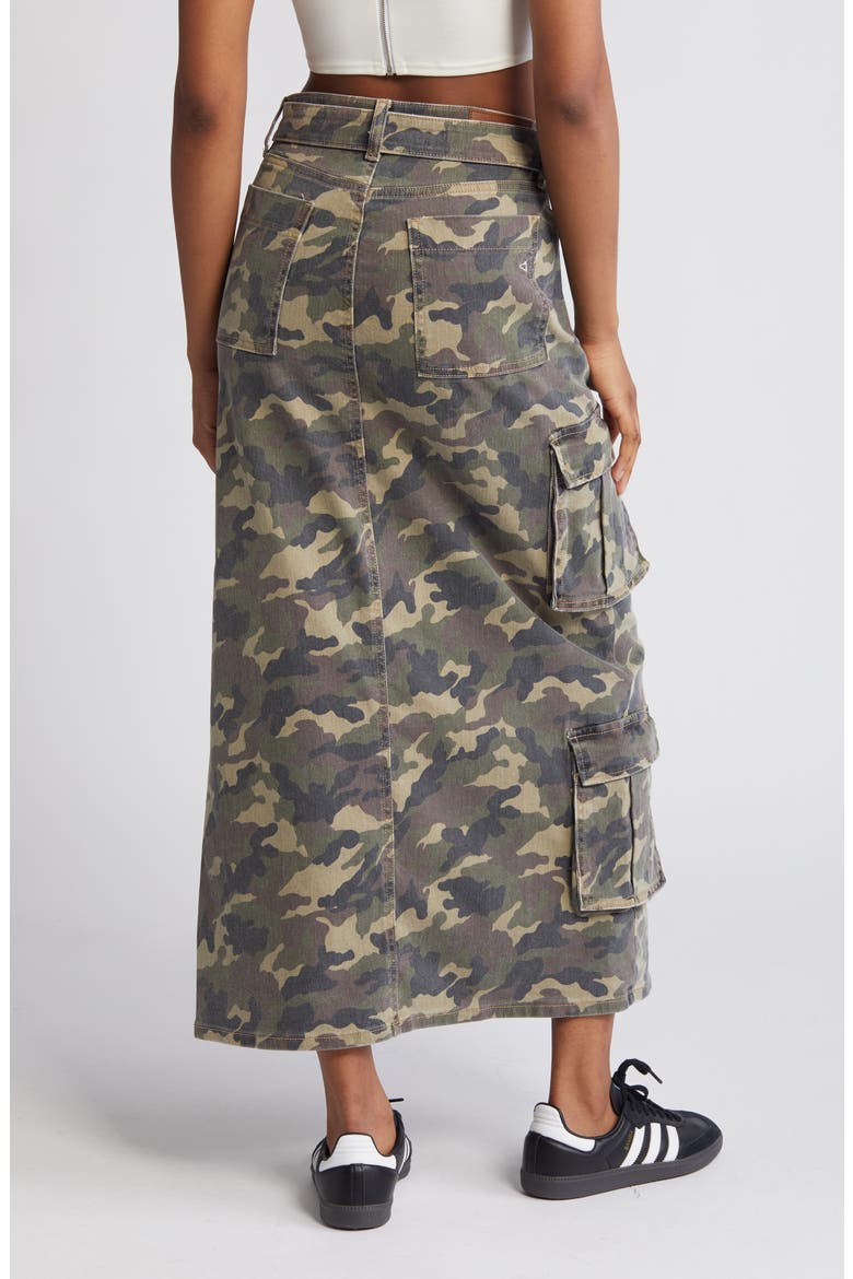 Camo Cargo Denim Maxi Skirt, Alternate, color, OLIVE