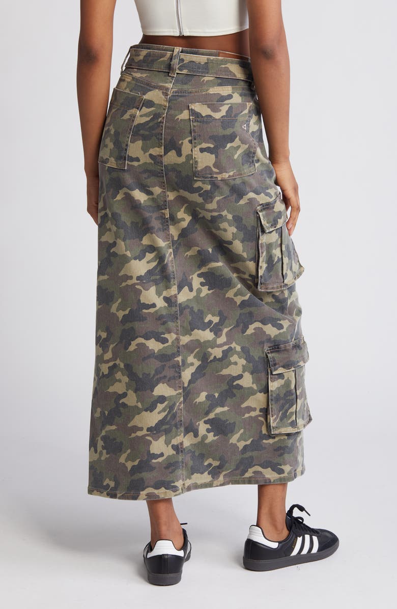 HIDDEN JEANS Camo Cargo Denim Maxi Skirt, Alternate, color, Olive