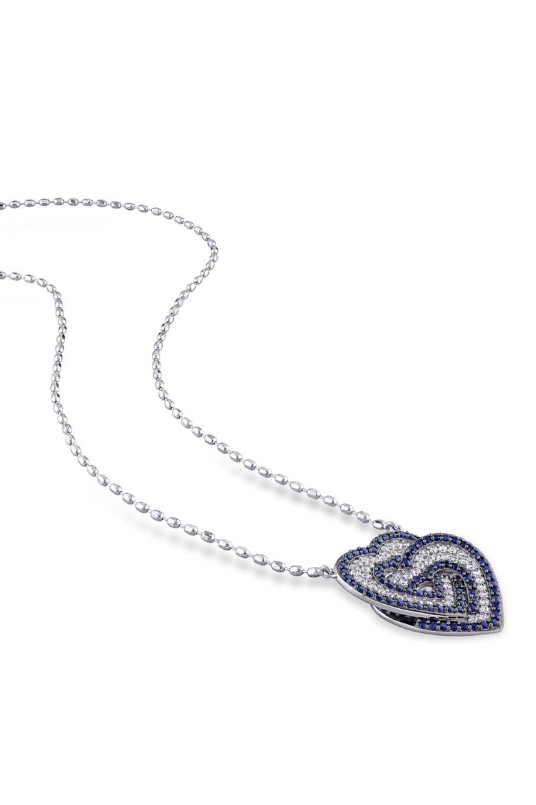 Created Blue & White Sapphire Interlocking Heart Necklace, Alternate, color, Created Sapphire