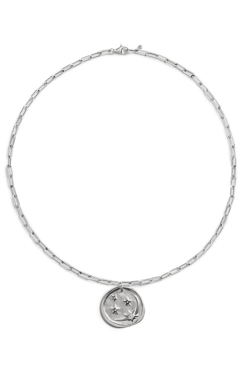 Monica Vinader Talisman Recycled Sterling Silver & Diamond Pendant Necklace, Main, color, Sterling Silver