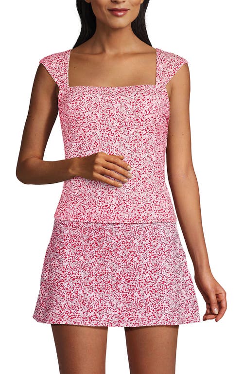 Lands' End Womens Square Neck Underwire Square Back Tankini Swimsuit Top In Coral Rose/white Ditsy Lilies