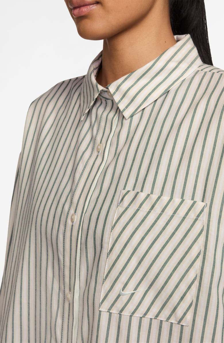 Nike Sportswear Oversize Stripe Cotton Button-Up Shirt, Alternate, color, Fir/ Light Orewood Brown