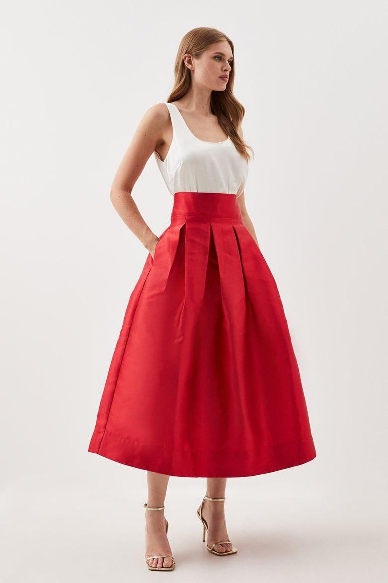 Twill Woven Prom Maxi Skirt, Alternate, color, Red