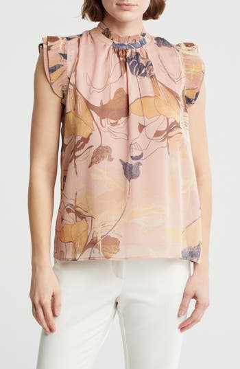 T TAHARI T TAHARI RUFFLE CAP SLEEVE TOP