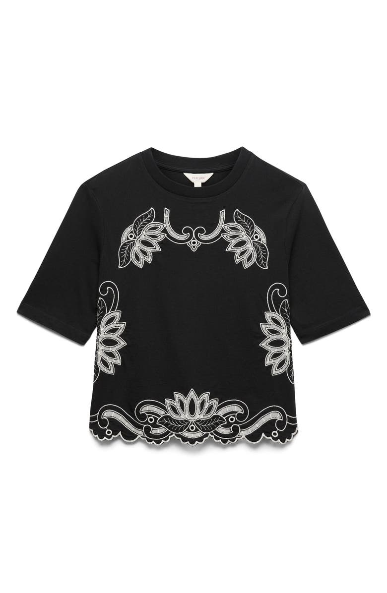 PER UNA BY M&S Pretty Cutwork Jersey T-Shirt, Main, color, Black