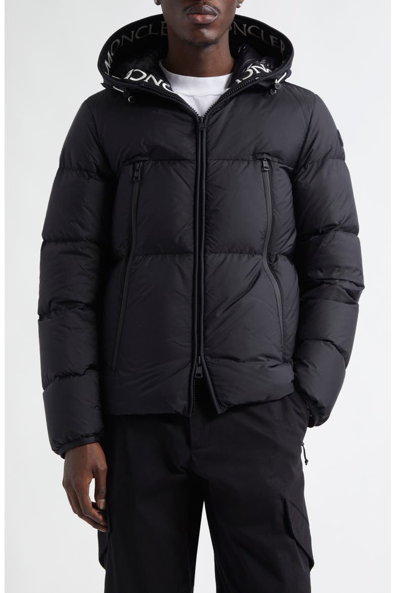 Montcla Water Repellent Short Hooded Down Jacket, Main, color, U99-DARK BLACK