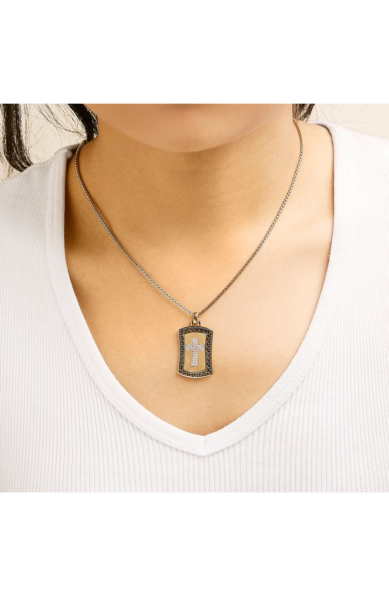 Haus of Brilliance 14K Yellow Gold Plated Sterling Silver 1/4 Cttw Diamond Cross Dog Tag Pendant Necklace, Alternate, color, Yellow Gold Over Silver