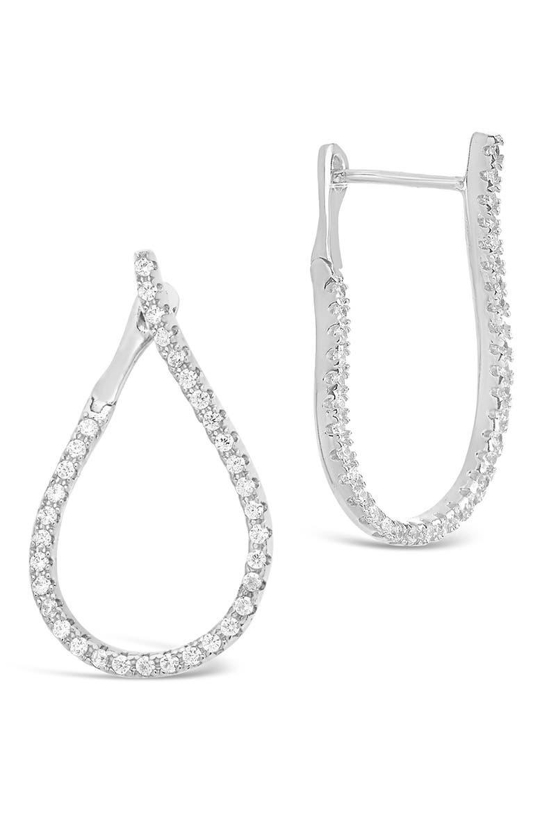 14K Rose Gold Plated Brass CZ Studded Drop Earrings, Alternate, color, SILVER