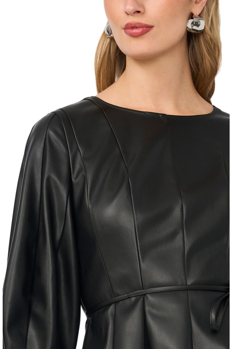Seamed Faux Leather Top, Alternate, color, RICH BLACK