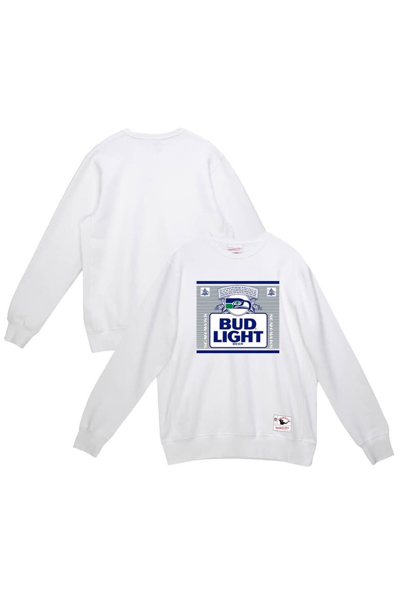 Men's Mitchell & Ness x Bud Light White Seattle Seahawks The Crest Pullover Sweatshirt, Main, color, White