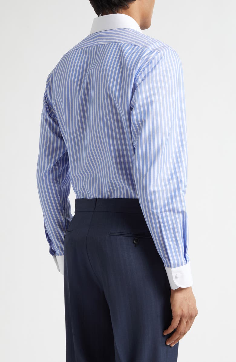 TOM FORD Classic Fit Contrast Collar Stripe Button-Up Shirt, Alternate, color, White/ Blue