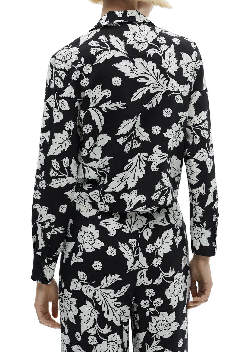 Floral Long Sleeve Knot Tie Top, Alternate, color, BLACK