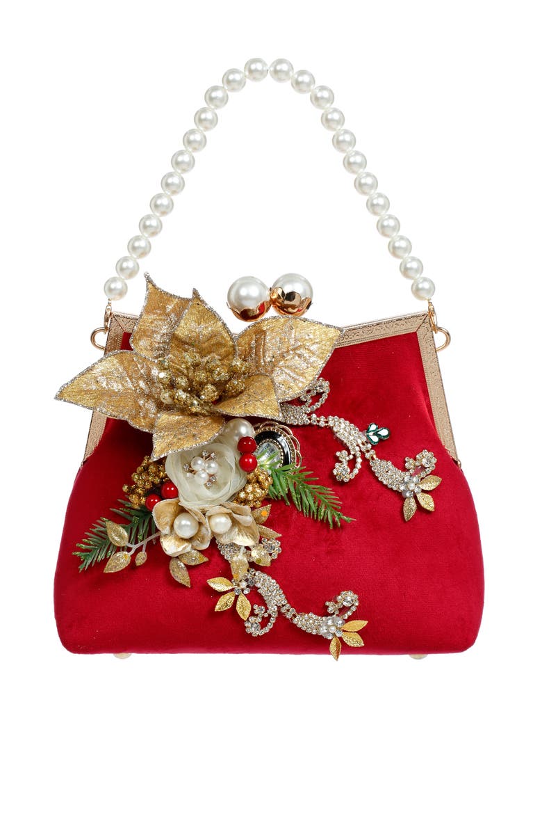 Red Bag with Pearl Chain Ornament, Main, color, Red