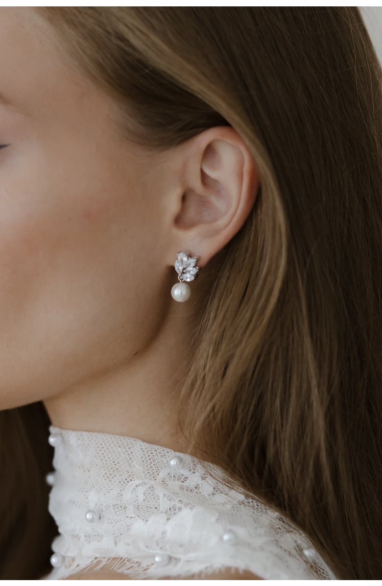 Untamed Petals Poise Pearl Drop Earrings, Alternate, color, Silver