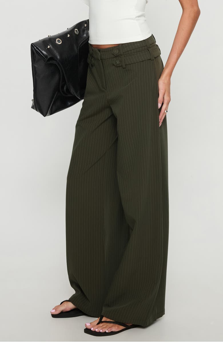 Princess Polly Jette Pinstripe Pants, Alternate, color, Green Pinstripe