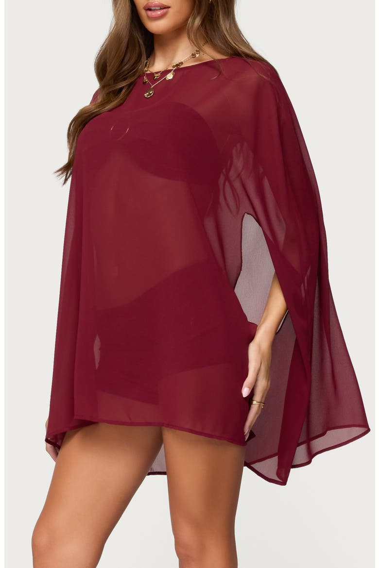 Mckenzie Sheer Chiffon Poncho, Alternate, color, BURGUNDY
