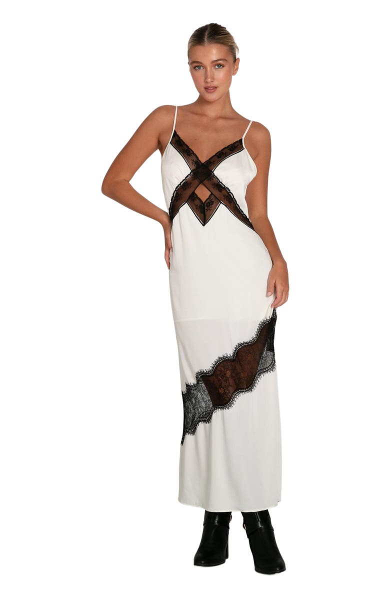 Belle & Bloom Heavenly Bodies Lace Slip Dress, Main, color, White/Black