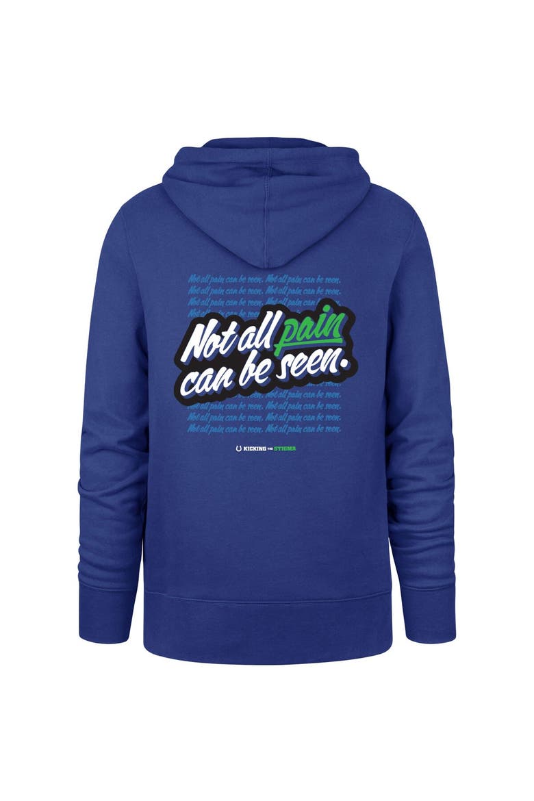 Men's '47 Royal Indianapolis Colts Not All Pain Can Be Seen Kicking the Stigma Pullover Hoodie, Alternate, color, Royal