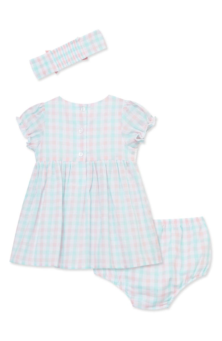 Little Me Plaid Puff Sleeve Dress, Bloomers & Headband Set, Alternate, color, 