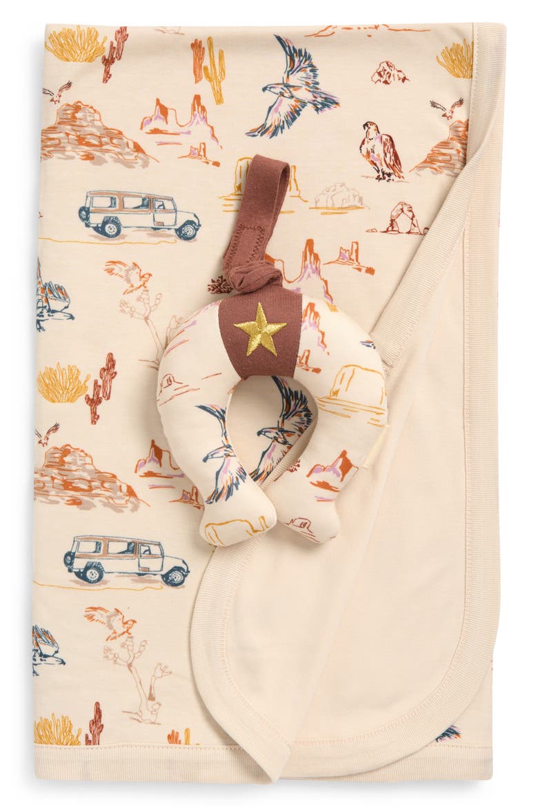 Print Blanket & Horseshoe Toy Set, Main, color, CANYON