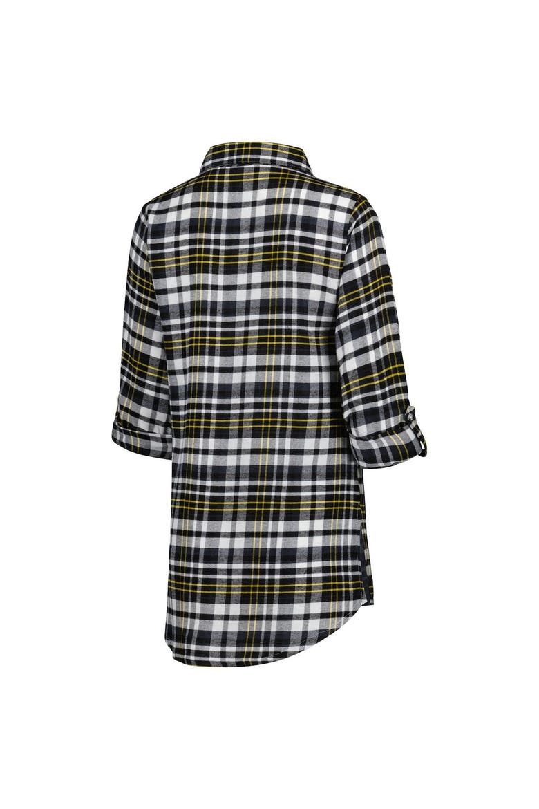Women's Concepts Sport Black Pittsburgh Steelers Mainstay Plaid Full-Button Long Sleeve Nightshirt, Alternate, color, Black