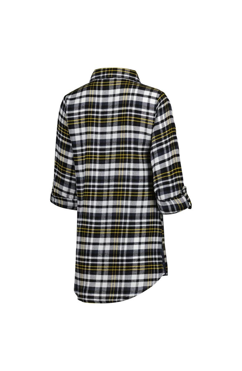 CONCEPTS SPORT Women's Concepts Sport Black Pittsburgh Steelers Mainstay Plaid Full-Button Long Sleeve Nightshirt, Alternate, color, 