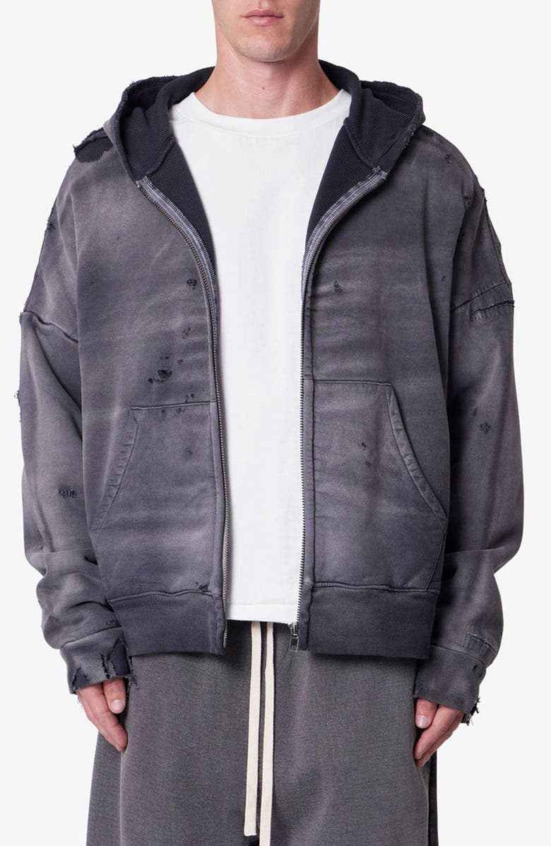 mnml Distressed Thermal Lined ZIp Hoodie, Main, color, 