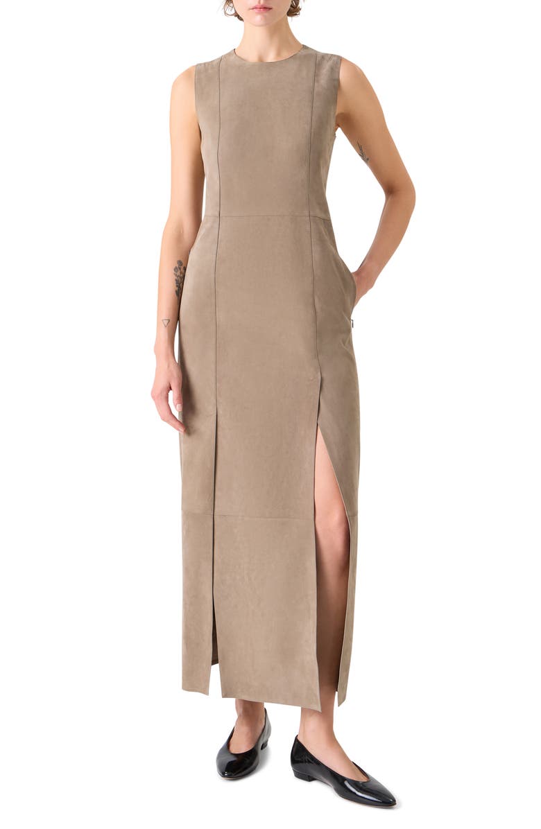 Akris Suede Column Dress, Main, color, Taupe