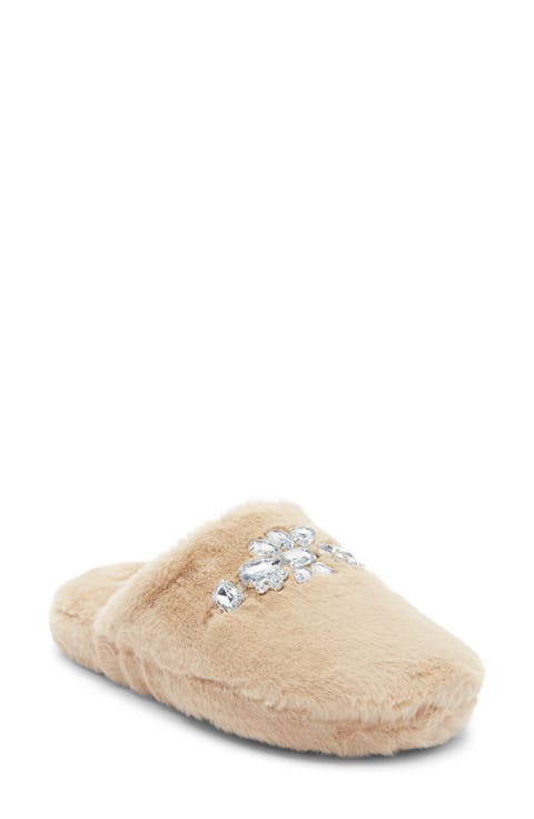 Karta Faux Fur Rhinestone Slippers (Women)