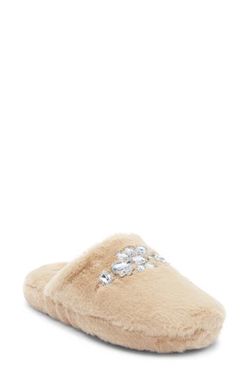 Abound Karta Faux Fur Rhinestone Slippers In Brown