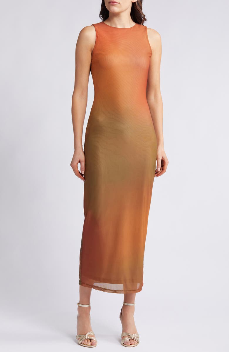 Rare London Blur Sleeveless Mesh Maxi Dress, Main, color, 