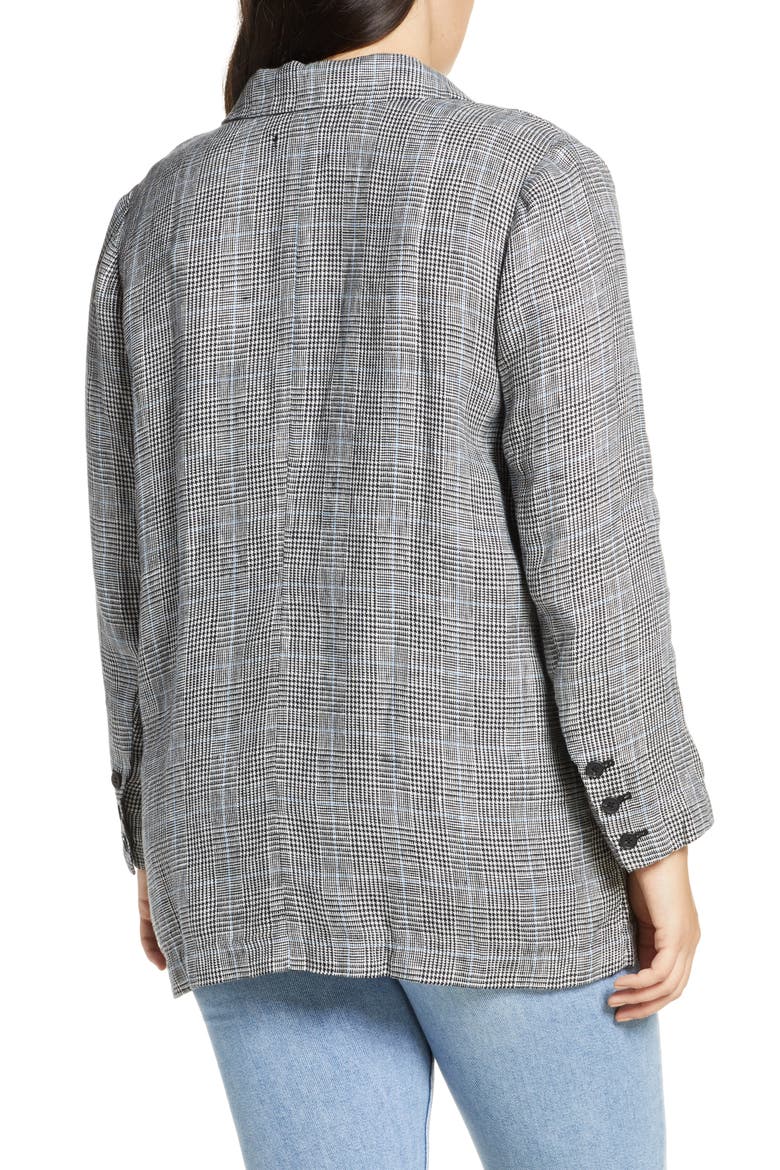 Single Button Linen Blazer, Alternate, color, BLACK- WHITE GRETCHEN PLAID