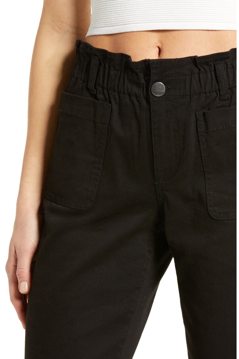 Paperbag Waist Twill Ankle Pants, Alternate, color, BLACK