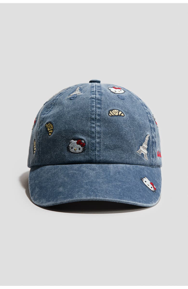 H&M Twill cap with motif, Alternate, color, Denim Blue/Hello Kitty