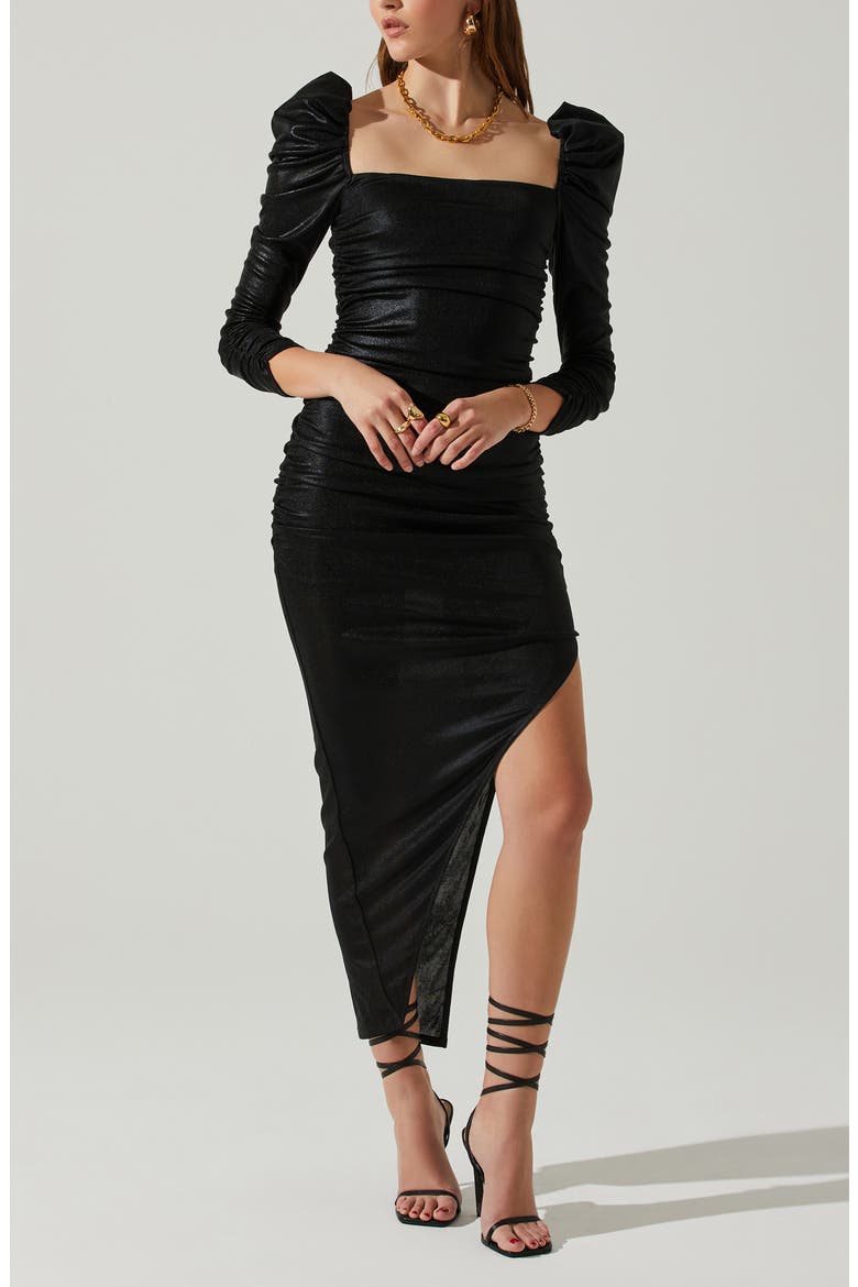Vanozza Metallic Ruched Cocktail Dress, Alternate, color, BLACK