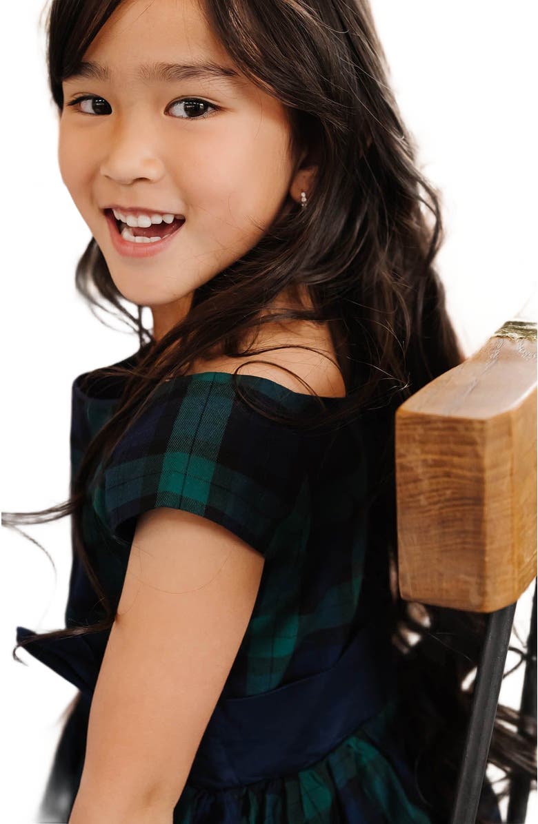 Hope & Henry Girls' Organic Cap Sleeve Party Dress with Bow Sash, Kids, Alternate, color, Black Watch Tartan