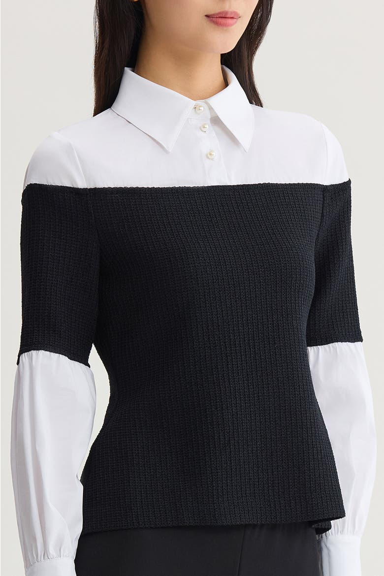 x Anna Marie Bedazzled Mixed Media Top, Alternate, color, Black/White