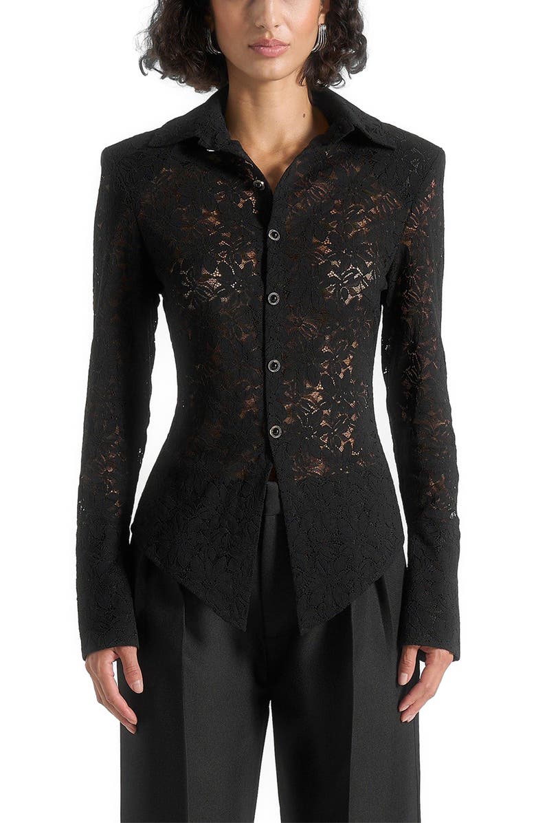 Manière De Voir Sila Wide Shoulder Lace Angled Shirt, Alternate, color, Black
