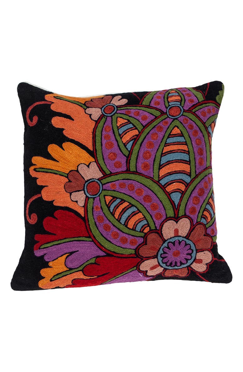 PARKLAND COLLECTION Hand-Embroidered Siacca Accent Pillow, Main, color, Black