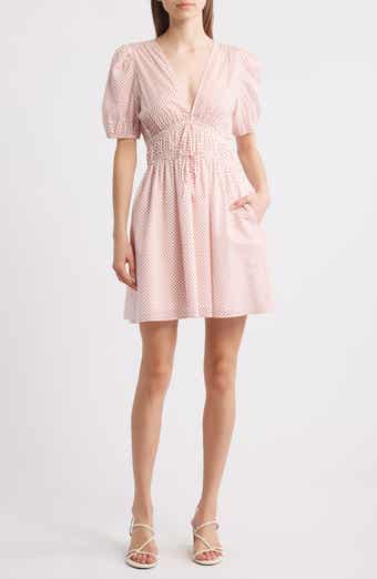 Charles Henry Polka Dot Empire Waist Cotton Dress