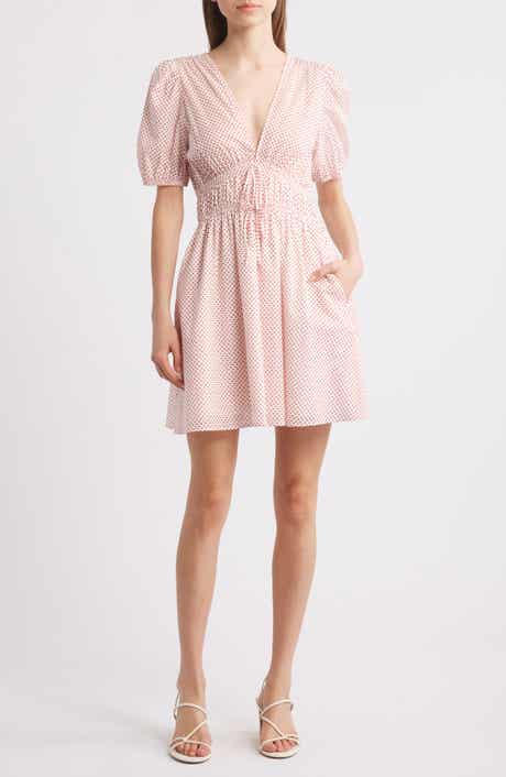 Charles Henry Polka Dot Empire Waist Cotton Dress