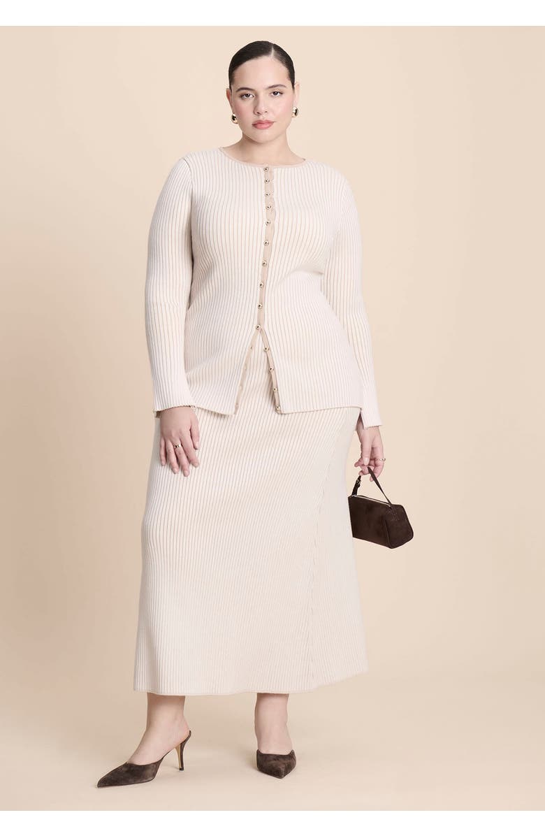 ELOQUII Longline Button Up Cardigan, Alternate, color, Jet Stream